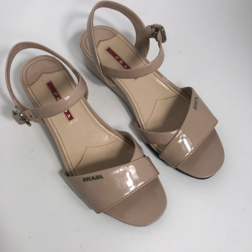 Prada | Patent Leather Open Toe Wedge Sandals~36 - Picture 2 of 8